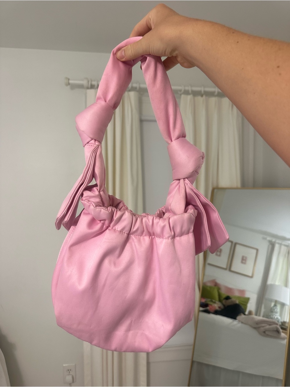 Ganni Soft Pink Knotted-Handle Hobo Bag - Picture 4 of 6